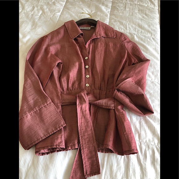 Farinaz Tops - 🦩Farinaz Designer Belted Blouse in Soft Pink🦩